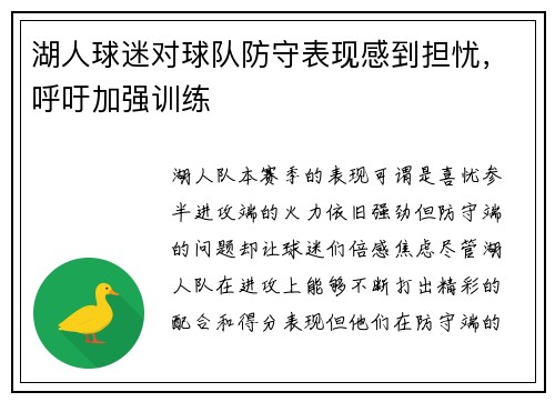 湖人球迷对球队防守表现感到担忧，呼吁加强训练
